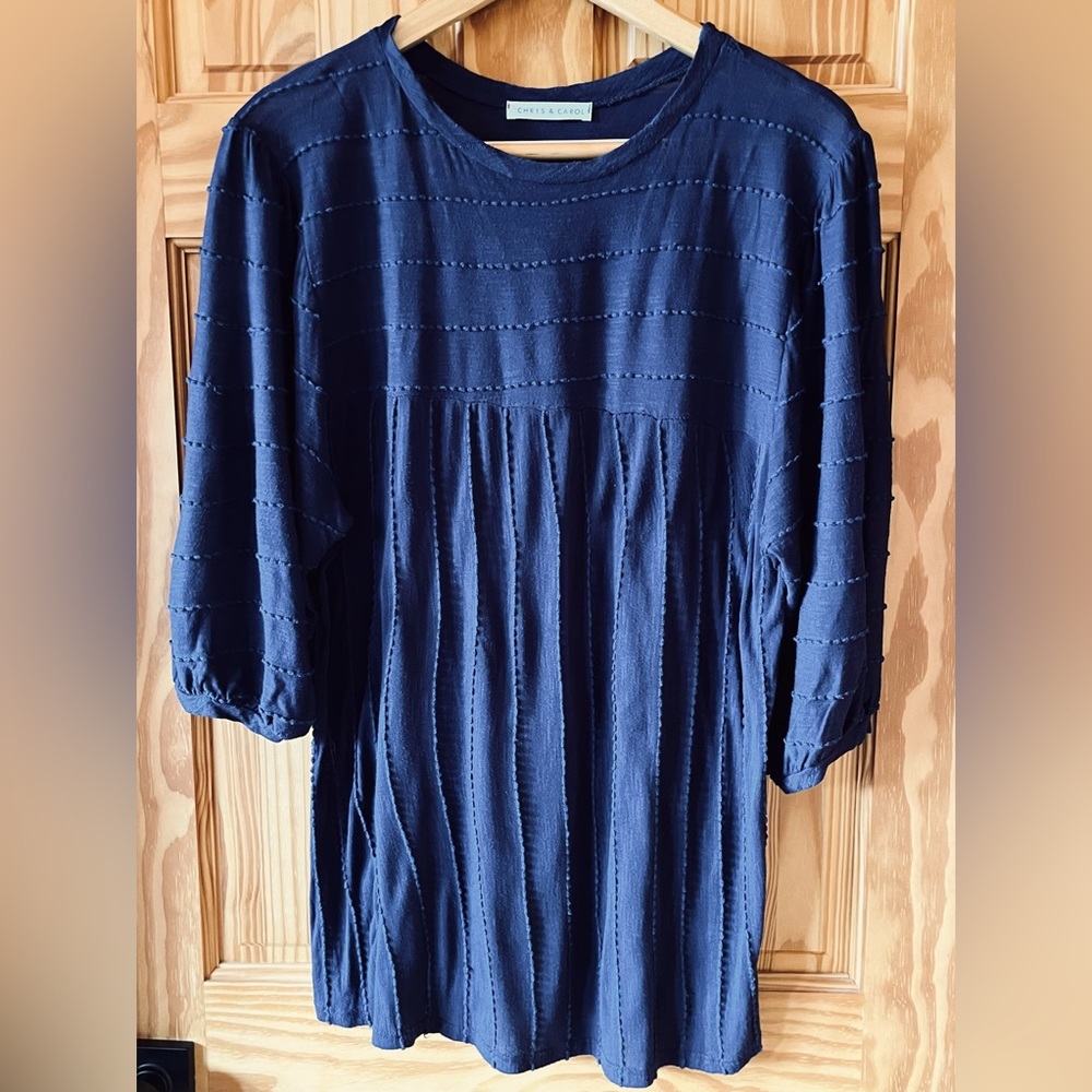 🔷 Chris and Carol Navy Top with 3/4 Balloon Sleeves